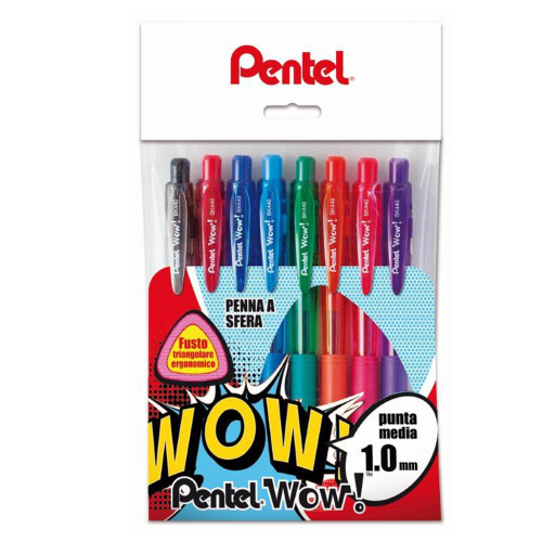 Pentel WOW! BK440 - Penna a sfera - colori assortiti - inchiostro a base olio - 1 mm - medio - retrattile (pacchetto di 8)